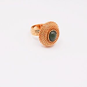 Vintage Green Jade ring gold gilt adjustable